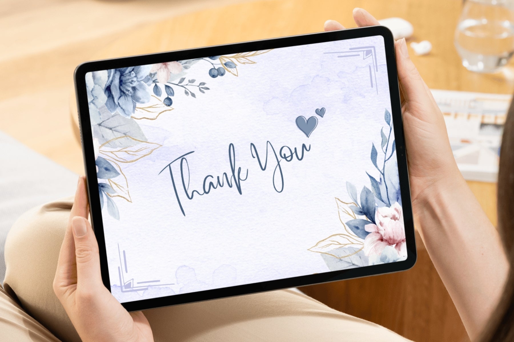 Editable Elegant Blue Watercolor Thank You Card | Digital Download | Corjl Template