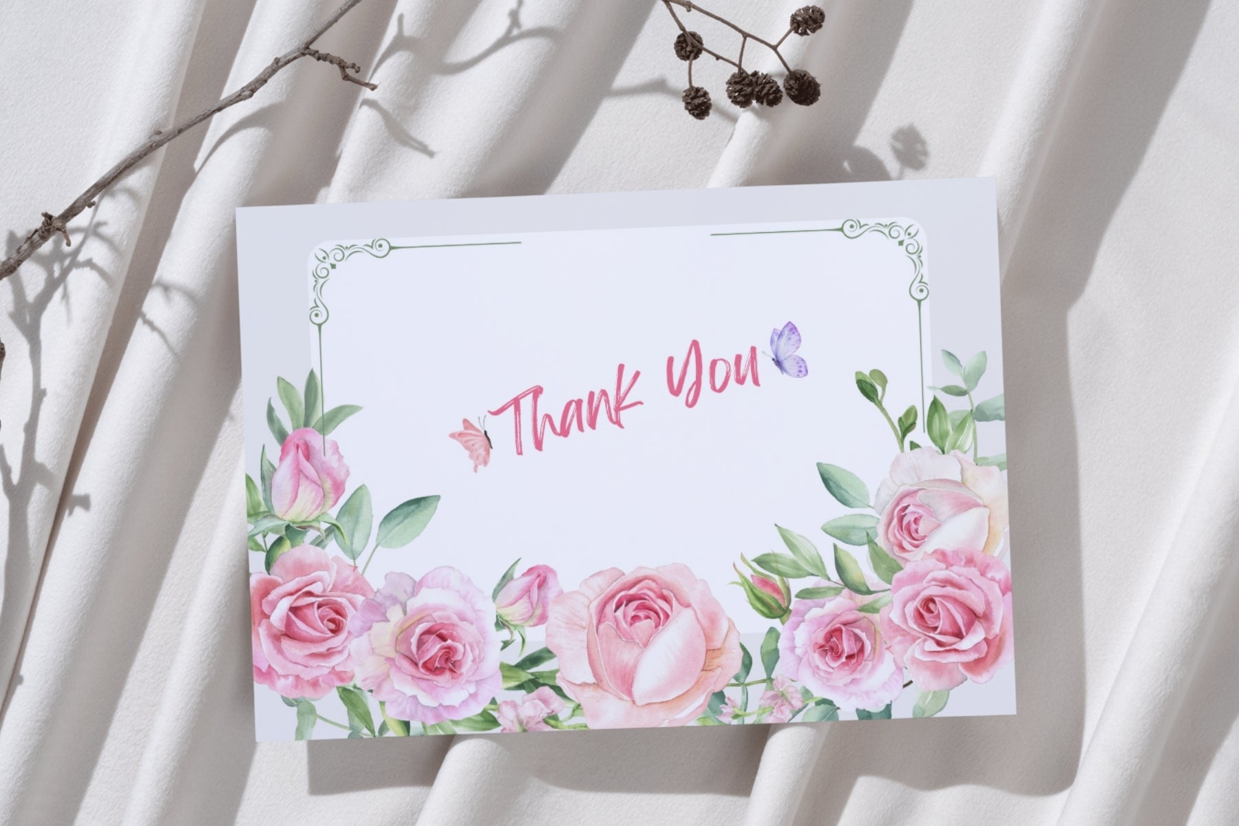 Editable Elegant Floral Thank You Card | 6x4” | Corjl Template | Digital Download